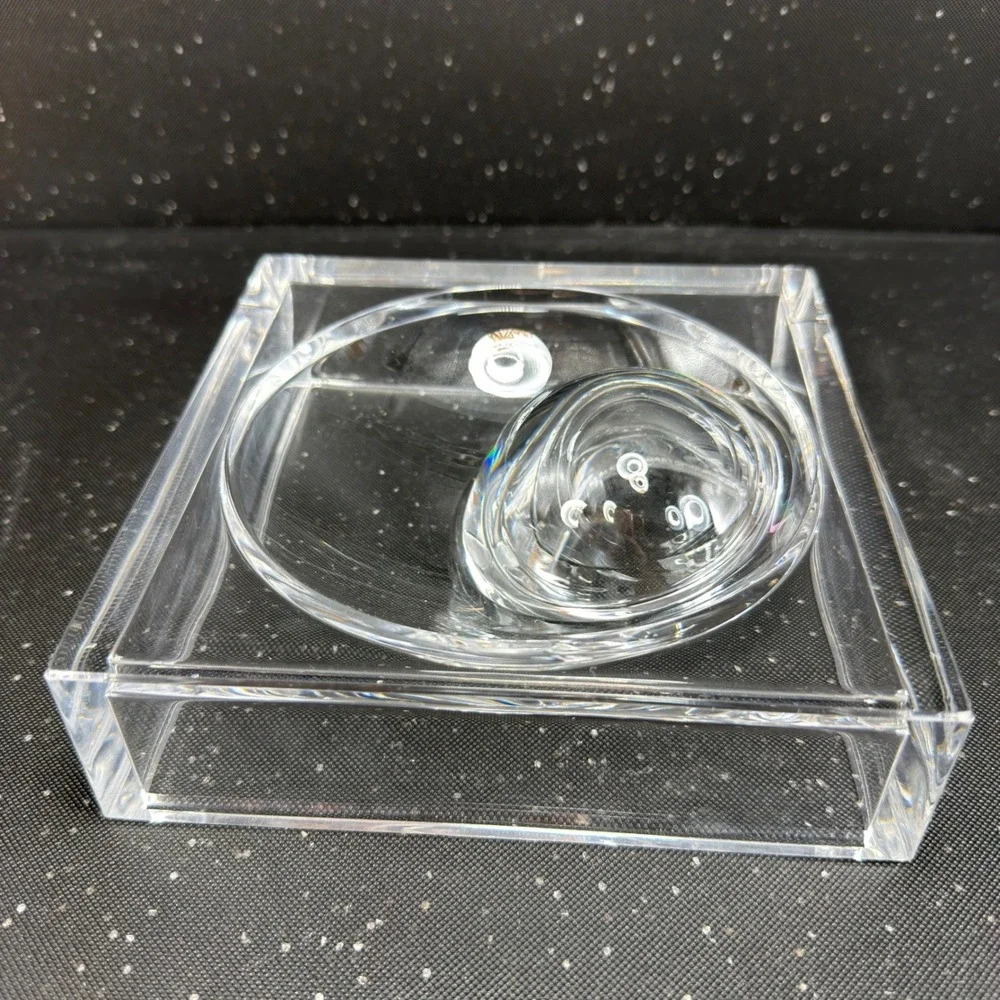 Vintage Italian Thick Acrylic Square Ash Holder Catchall Clear Lucite Italy VTG